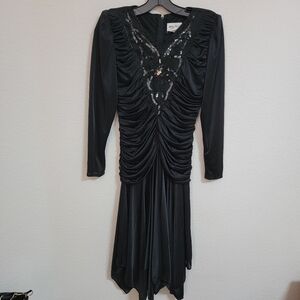 Vintage Abby Kent Black Beaded/Sequin Ruched Dress